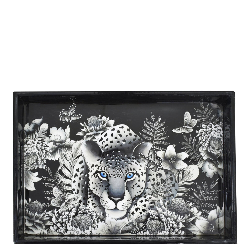 White Gray Leopard - Wooden Printed Serving Tray - Made of natural mango wood with enamel inlay