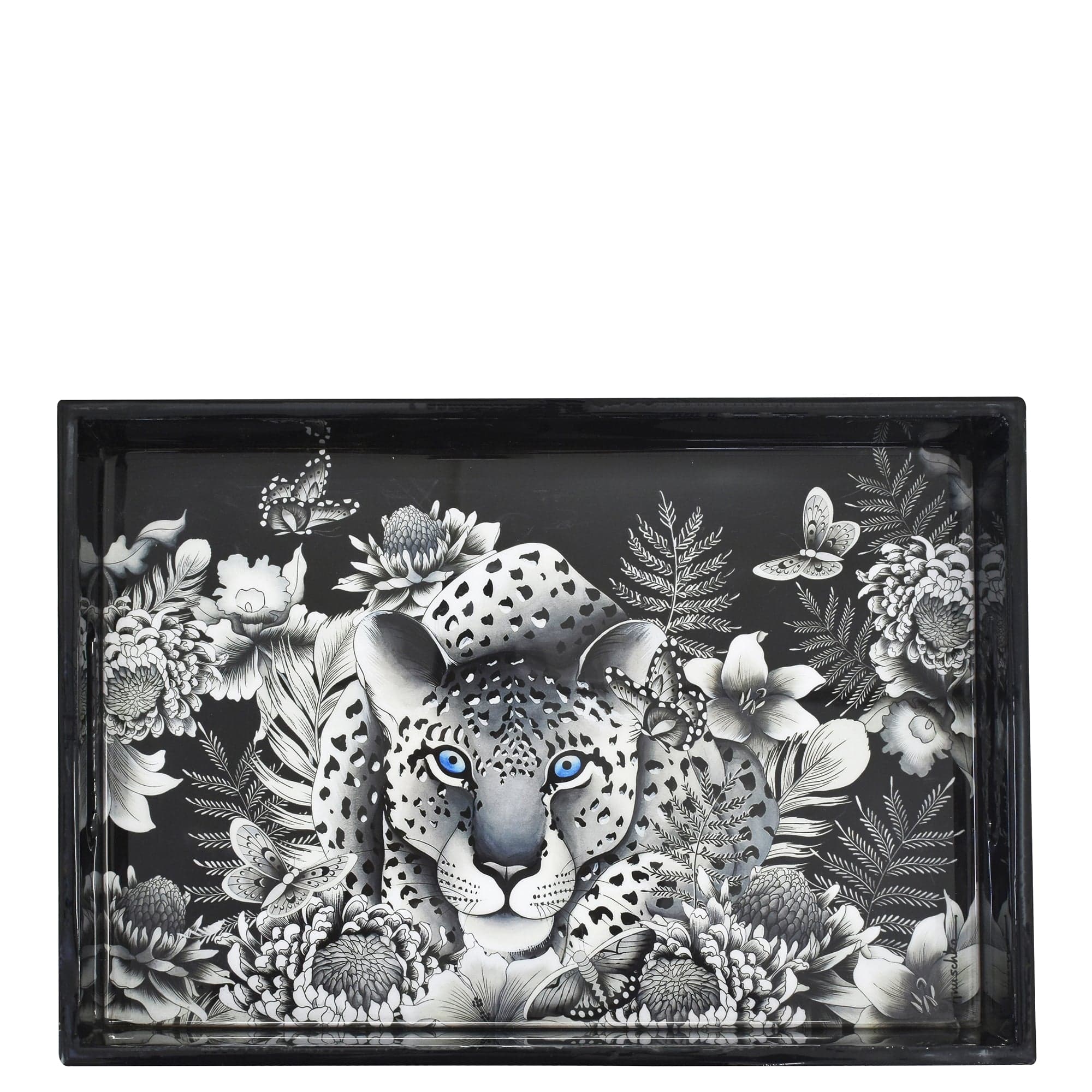 White Gray Leopard - Wooden Printed Serving Tray - Made of natural mango wood with enamel inlay