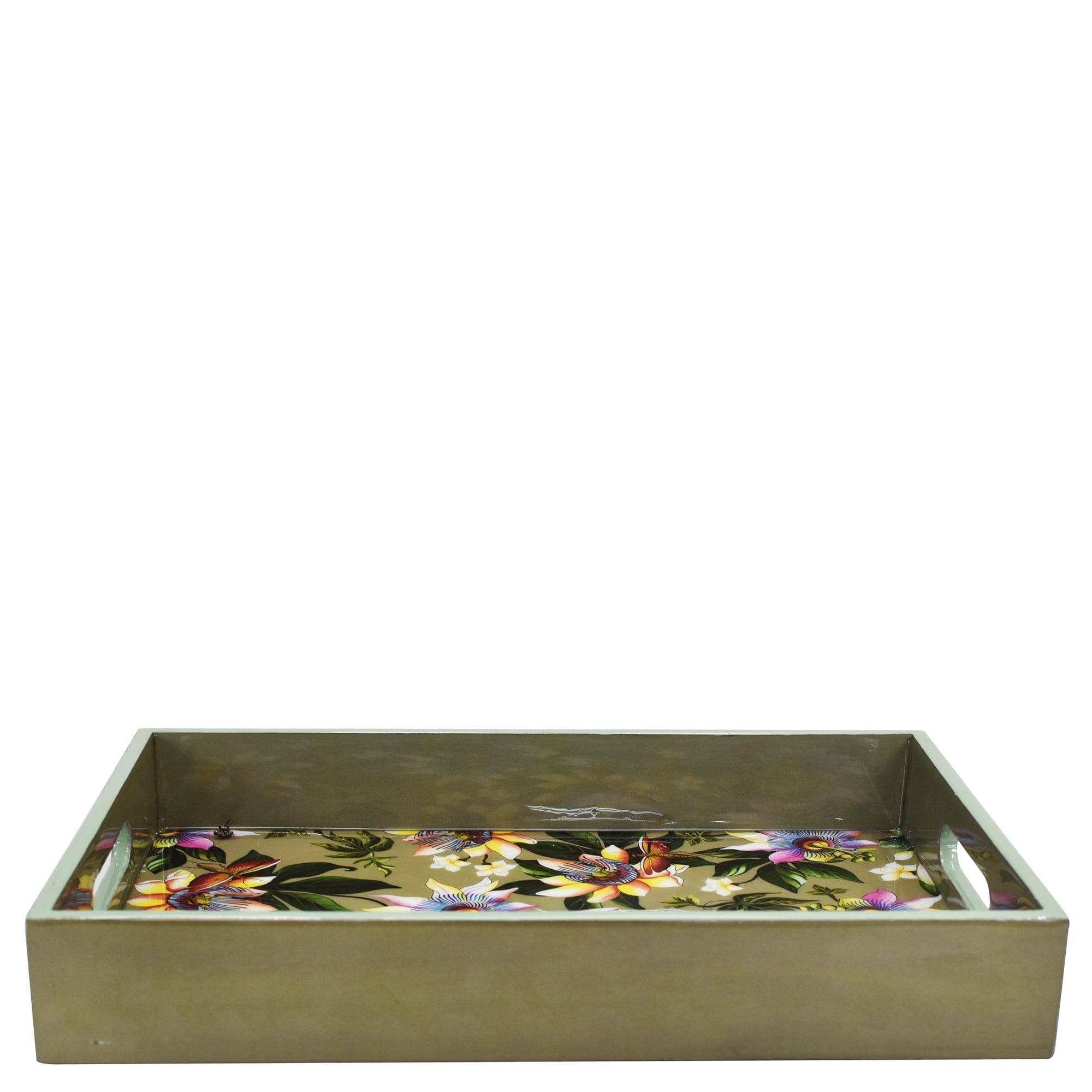 Floral - Wooden Printed Serving Tray  - Made of natural mango wood with enamel inlay