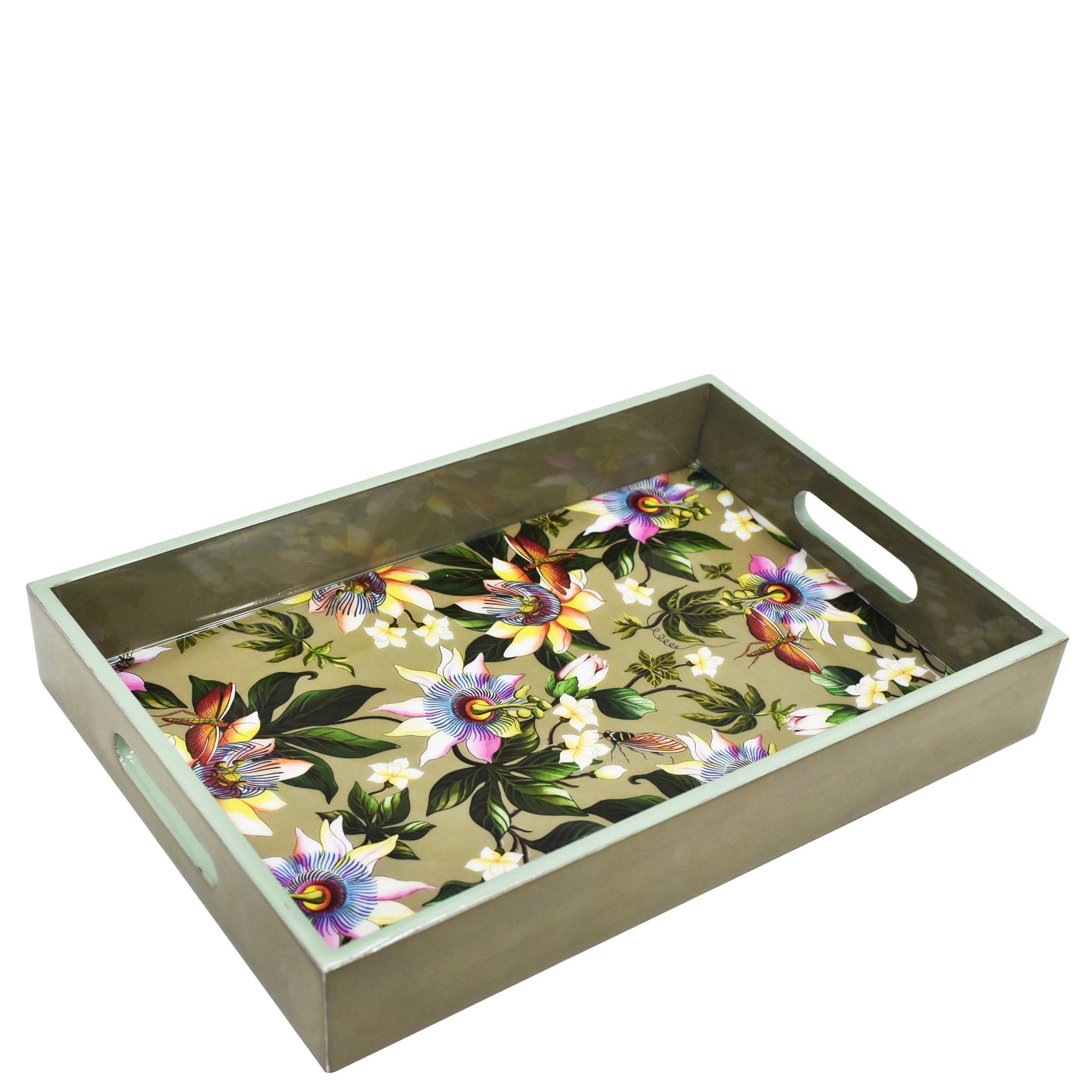 Floral - Wooden Printed Serving Tray  - Made of natural mango wood with enamel inlay