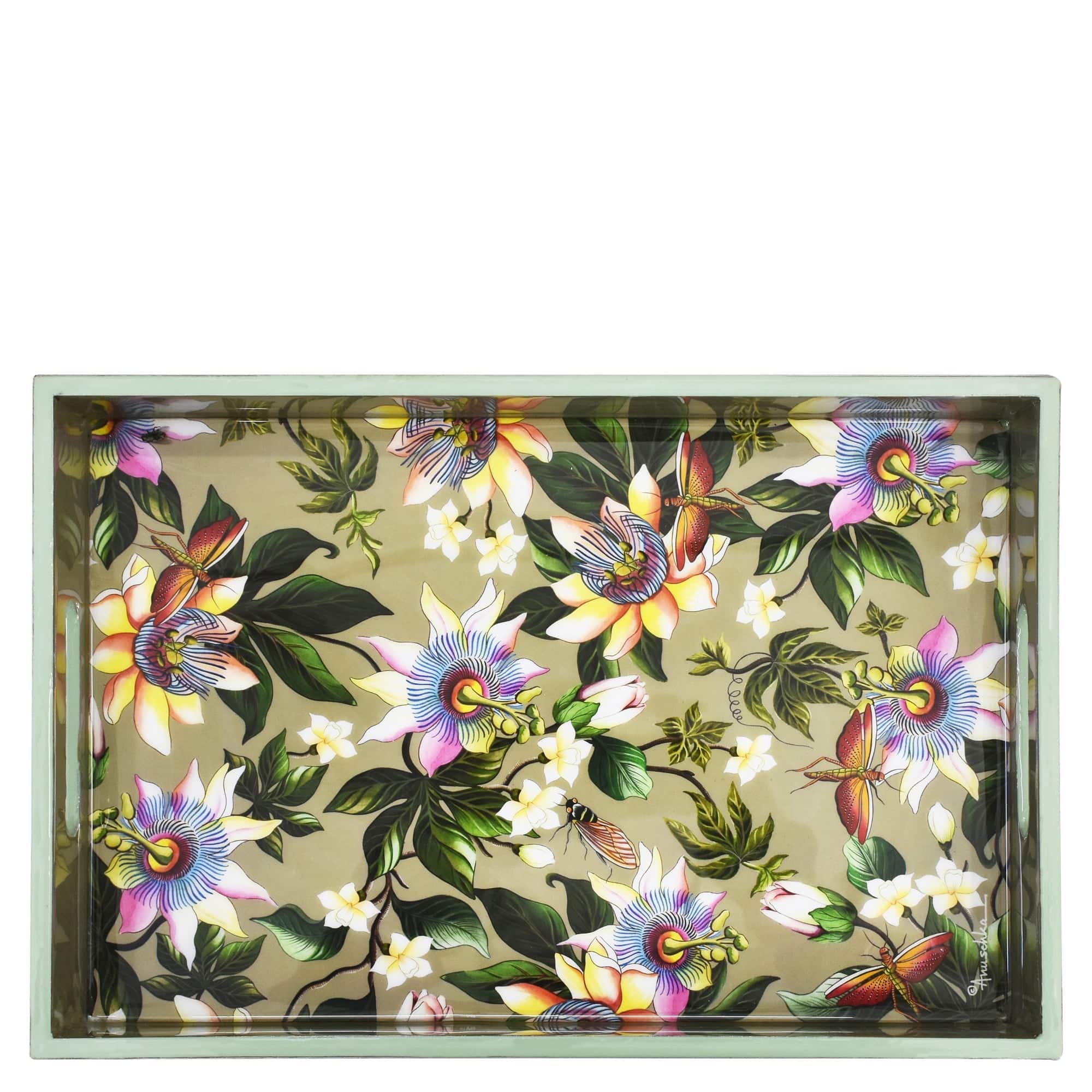 Floral - Wooden Printed Serving Tray  - Made of natural mango wood with enamel inlay