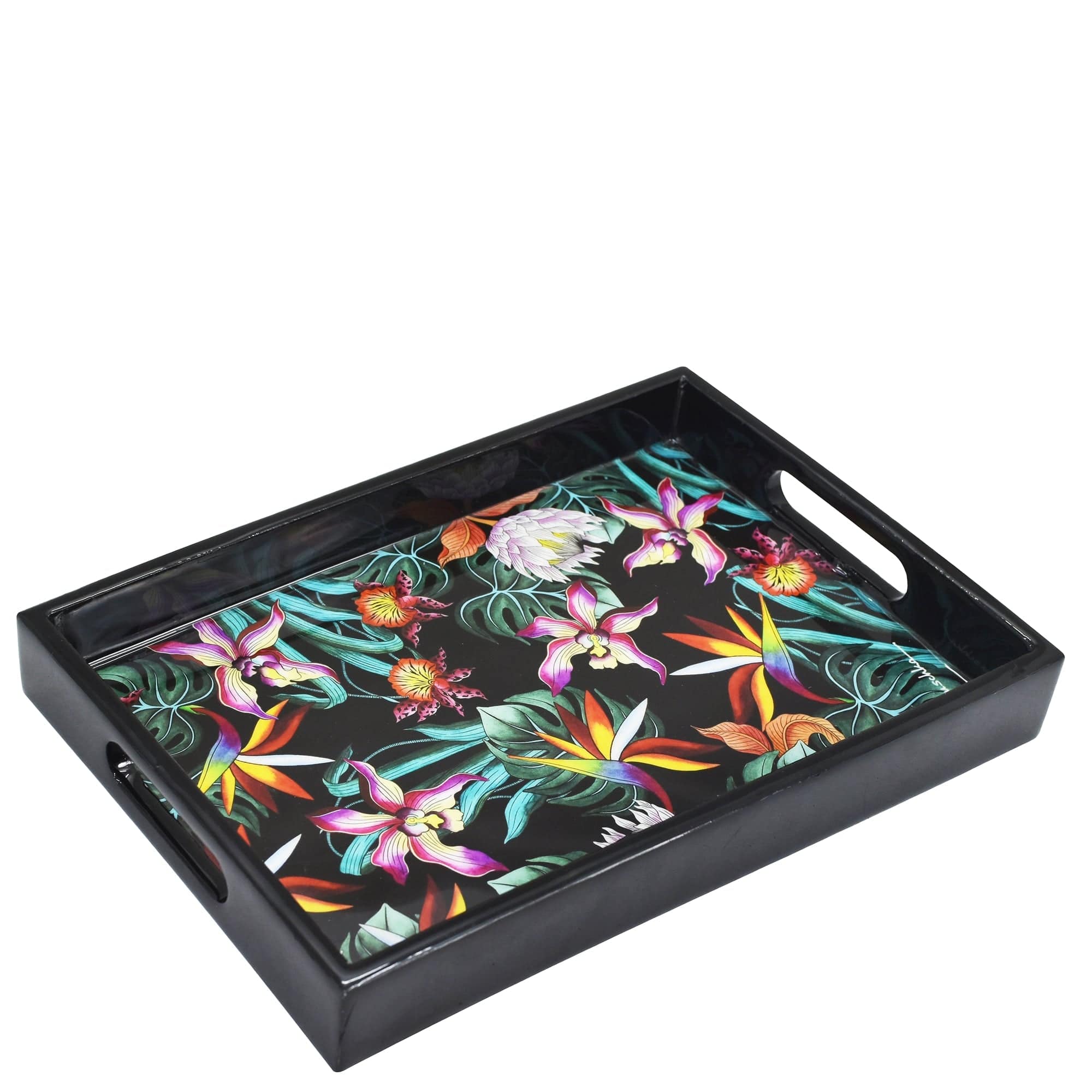 Floral - Wooden Printed Serving Tray - Made of natural mango wood with enamel inlay Floral
