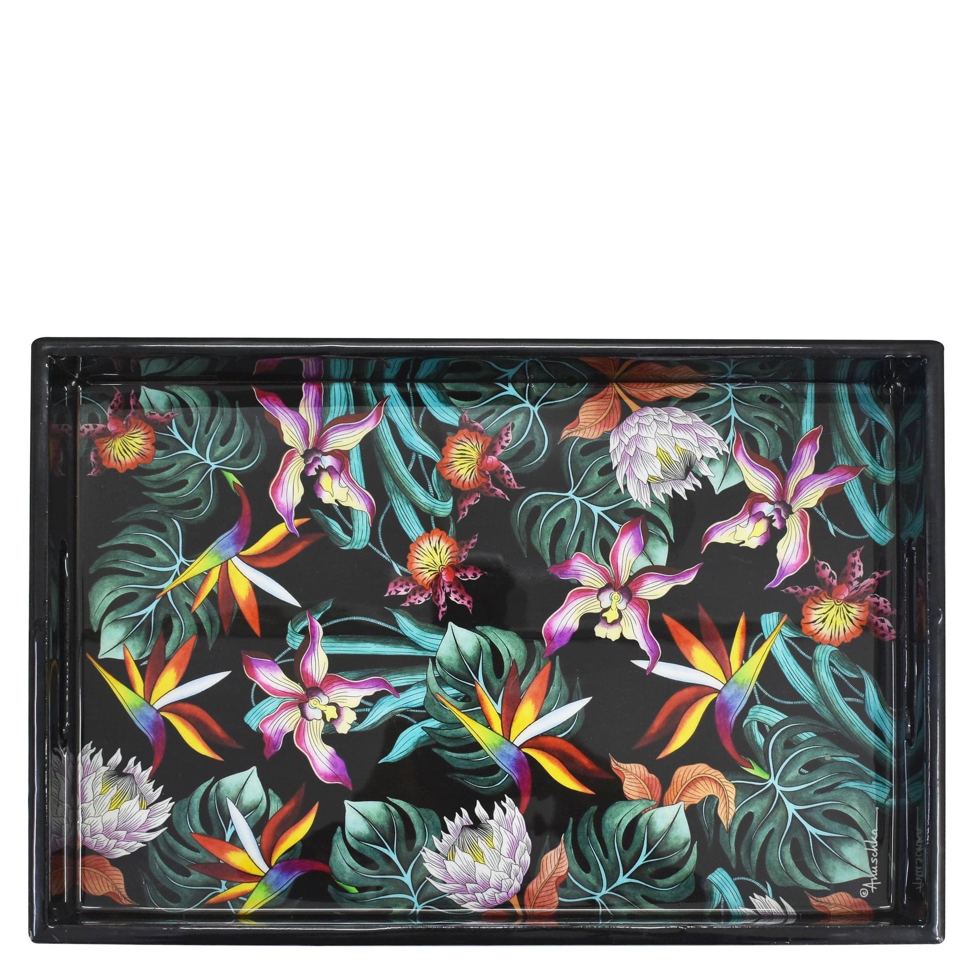 Floral - Wooden Printed Serving Tray - Made of natural mango wood with enamel inlay Floral