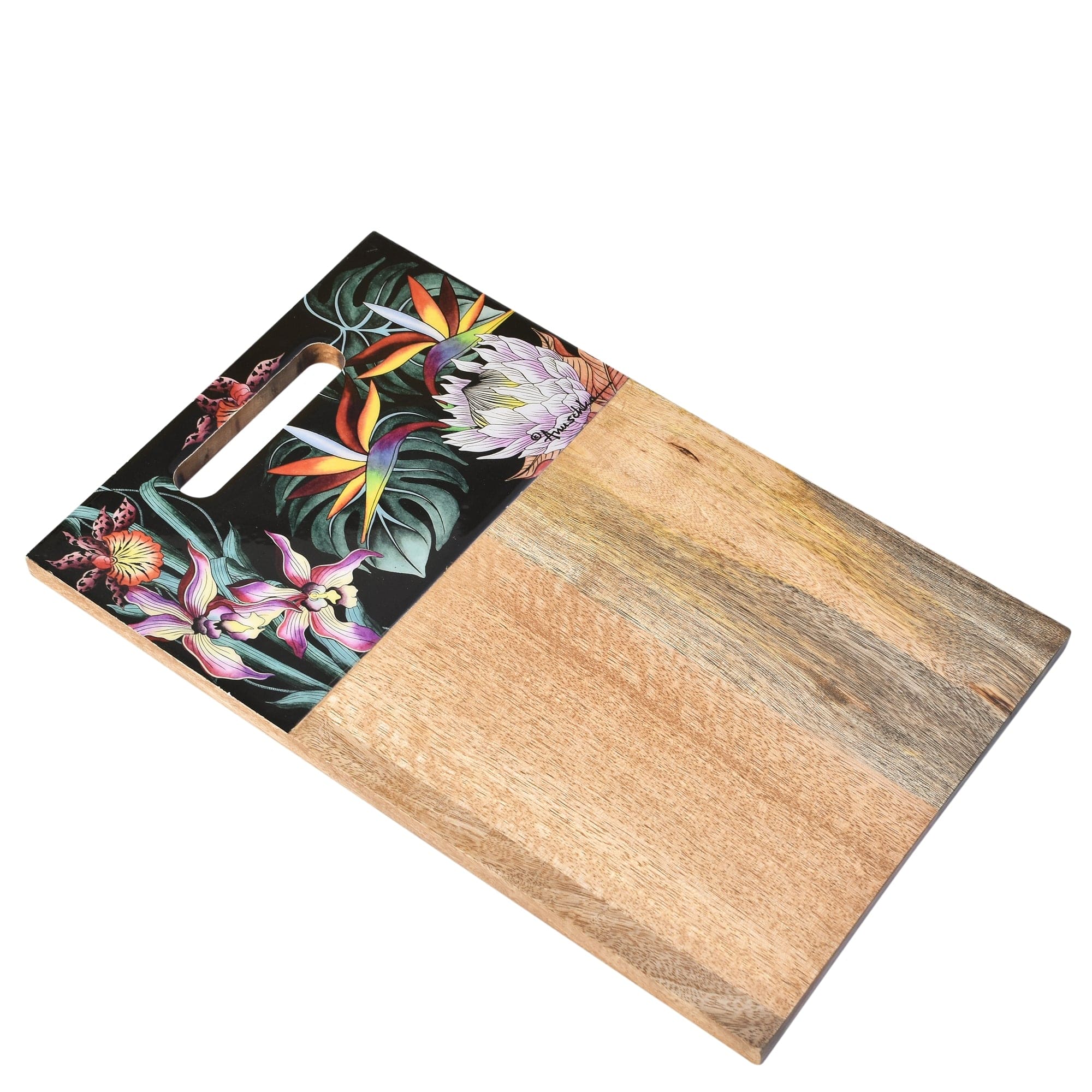 Wooden Printed Cutting Board - Durable, solid and lightweight mango wood - Tropical Floral