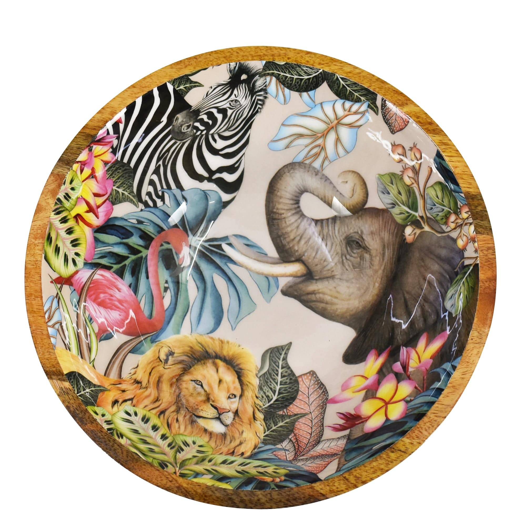 Wooden Printed Bowl - Made of natural mango wood with enamel inlay - Animals