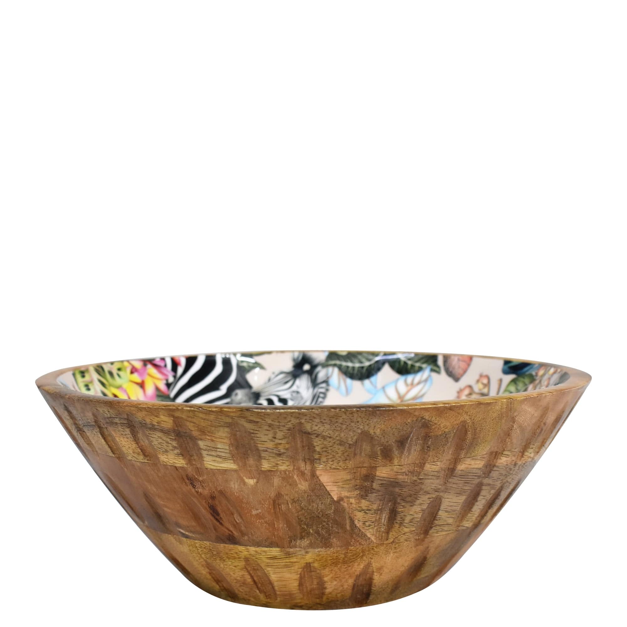 Wooden Printed Bowl - Made of natural mango wood with enamel inlay - Animals