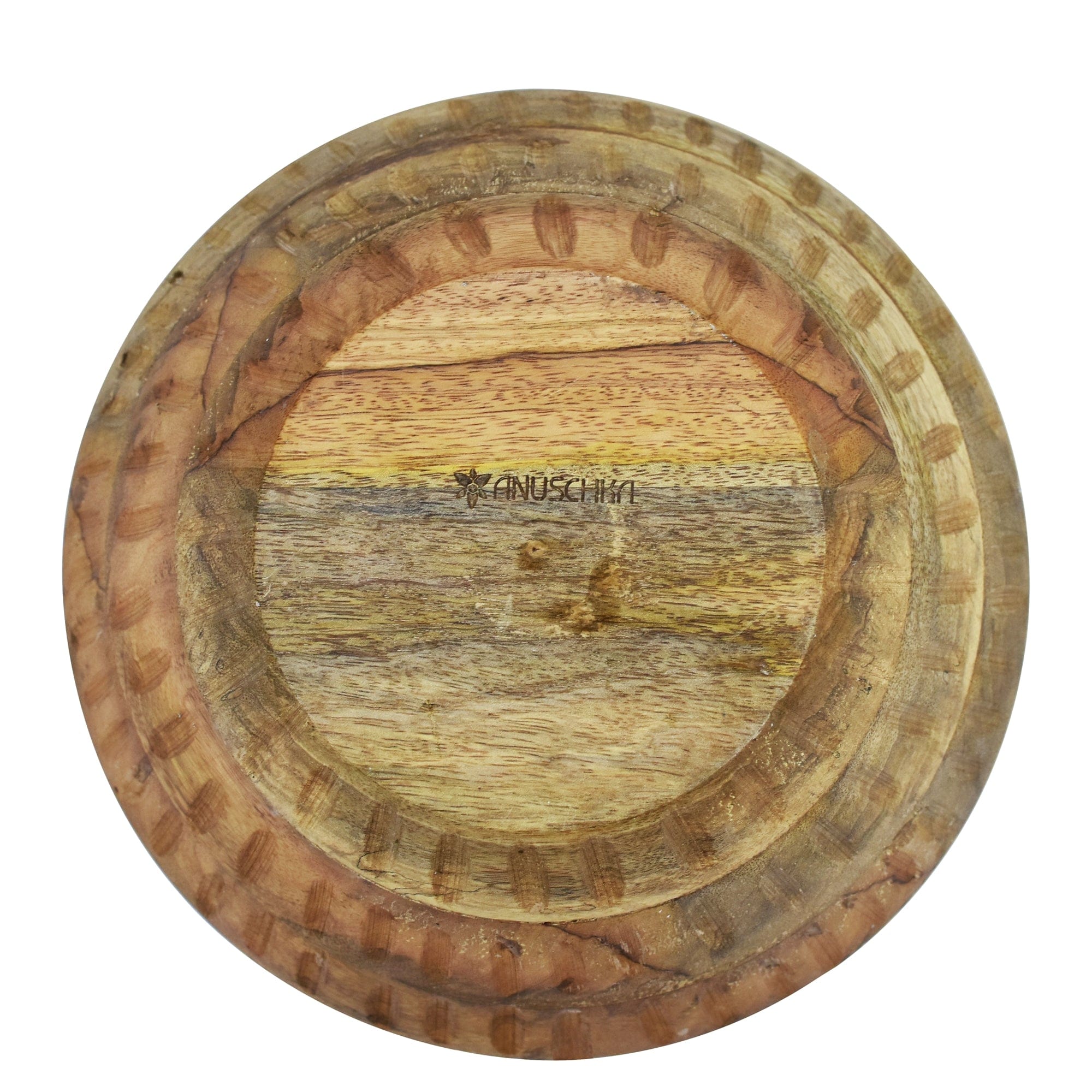 Wooden Printed Bowl - Made of natural mango wood with enamel inlay - Floral