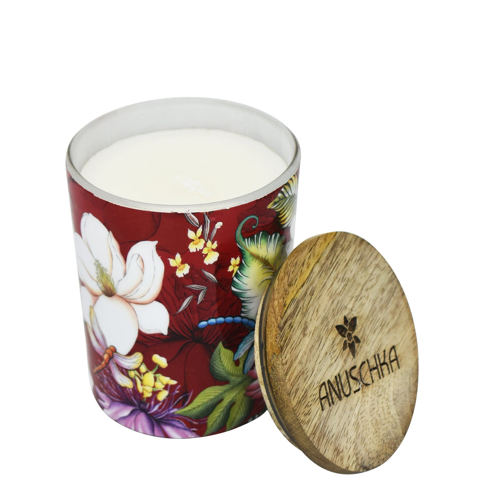 Cedar Rose Scented - Red Floral Printed Glass Candle Jar