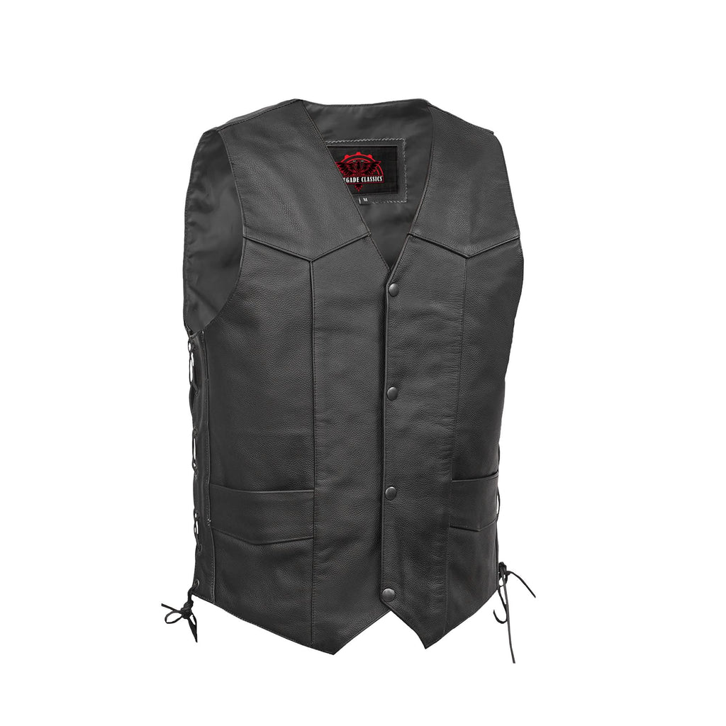 Men's Traditional Leather side lacing Vest - Black
