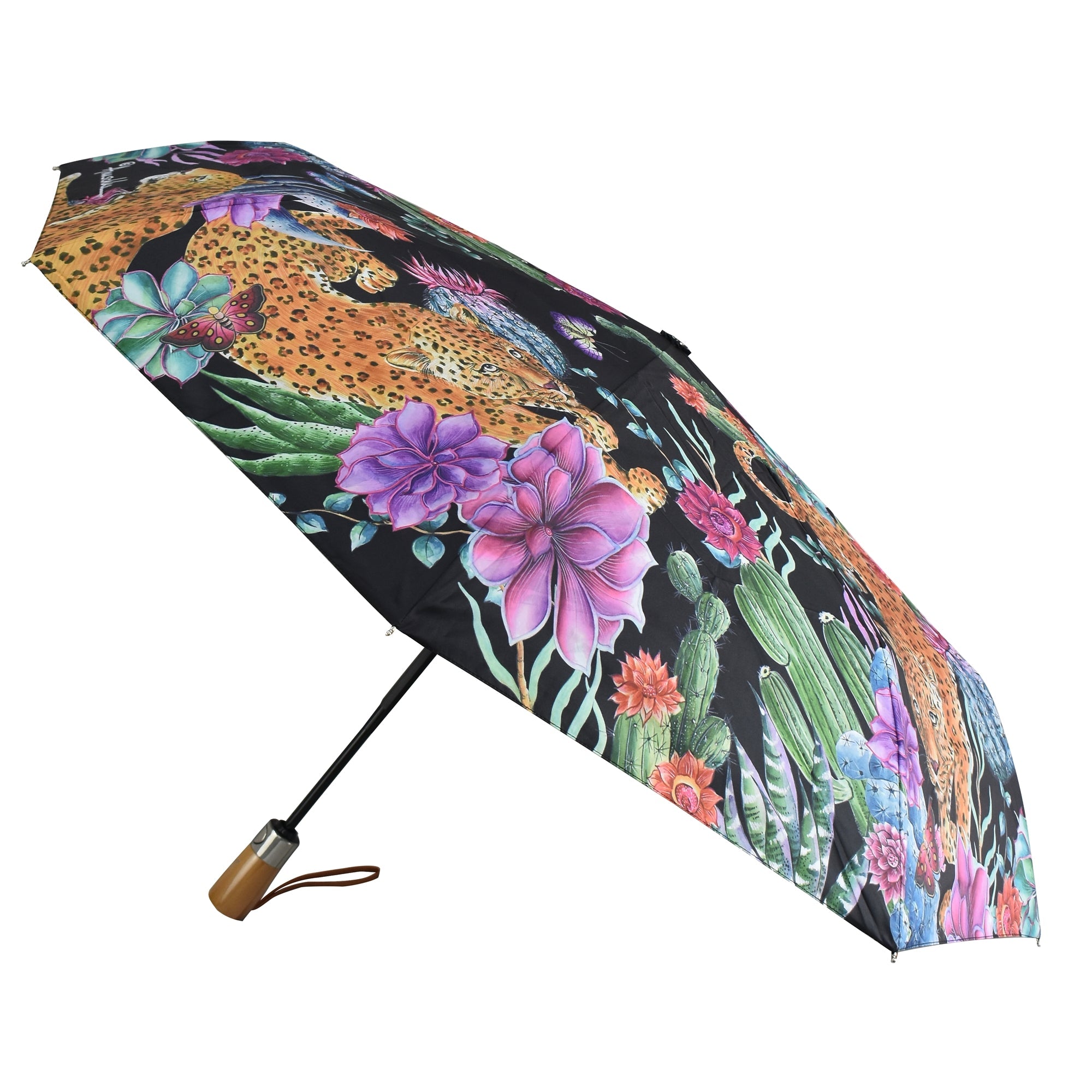 Auto Open/ Close Printed Umbrella - Leopard Floral