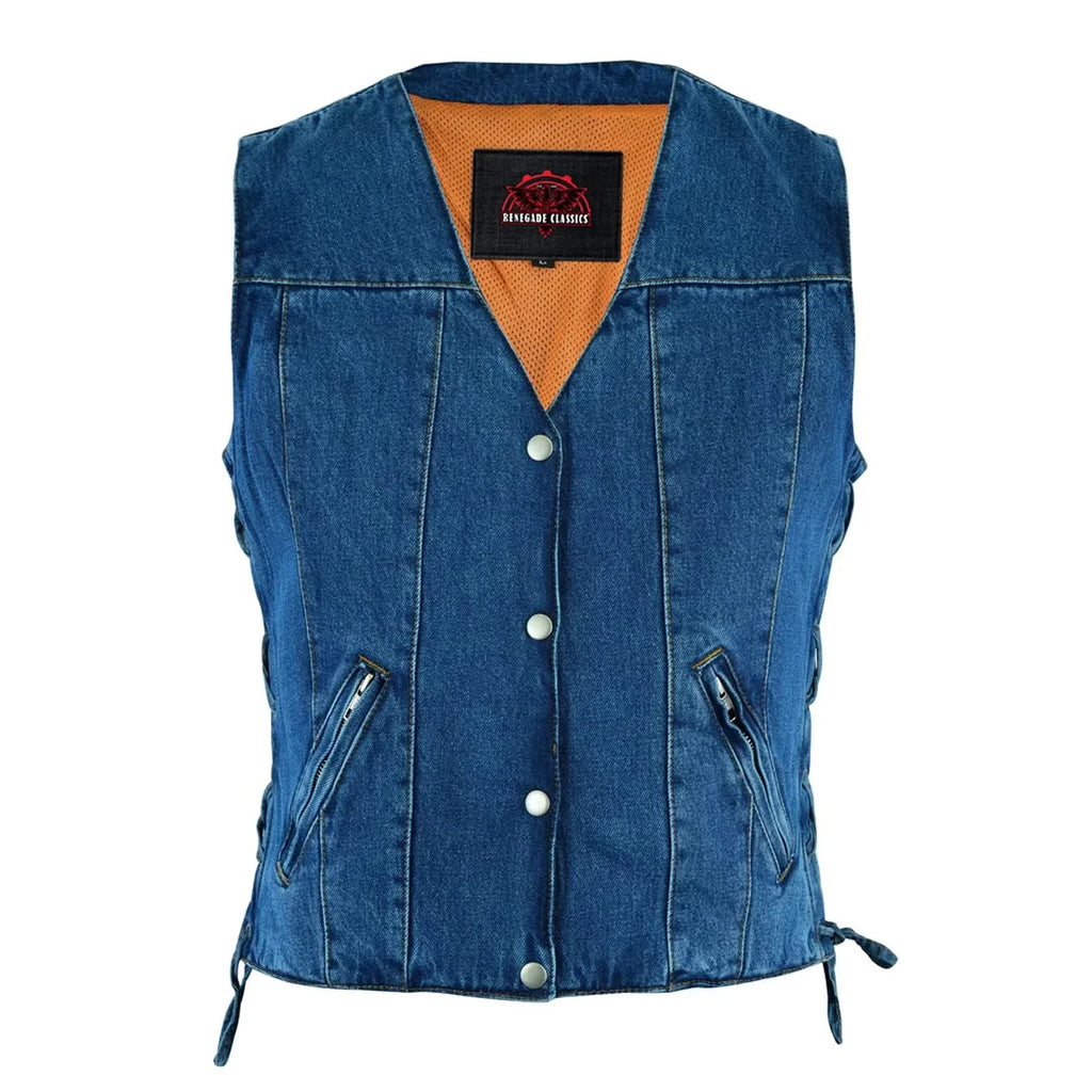 Women's Single Back Panel Concealed Carry Denim Vest - Blue