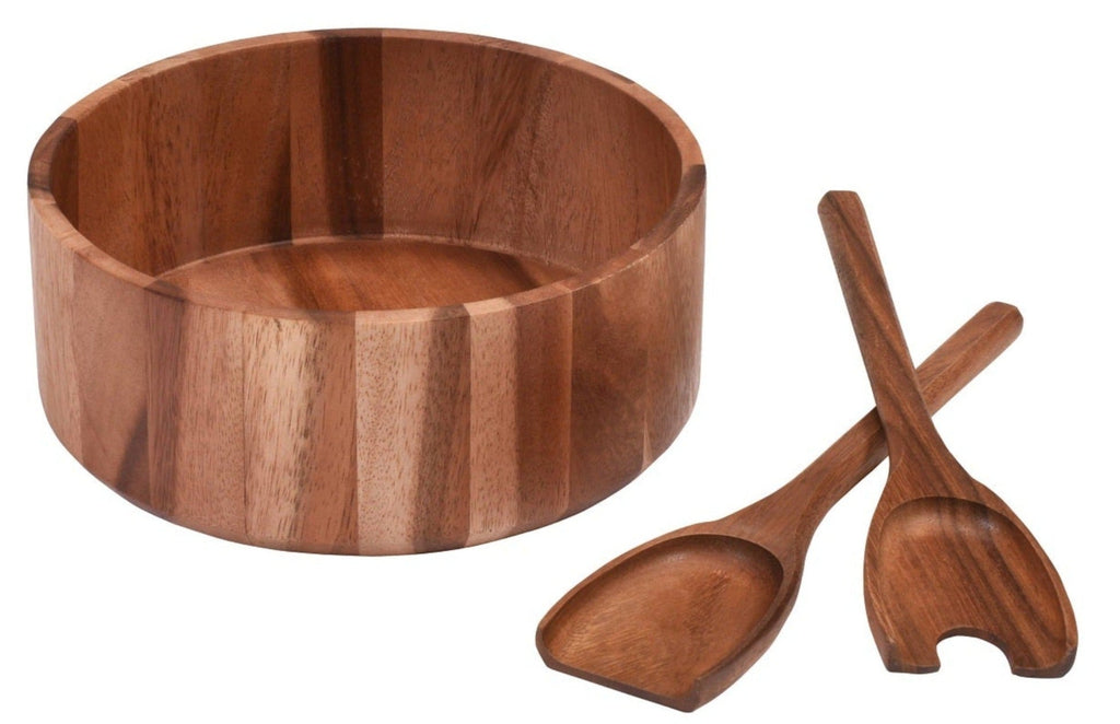 Acacia Wood Large Salad Bowl with Servers