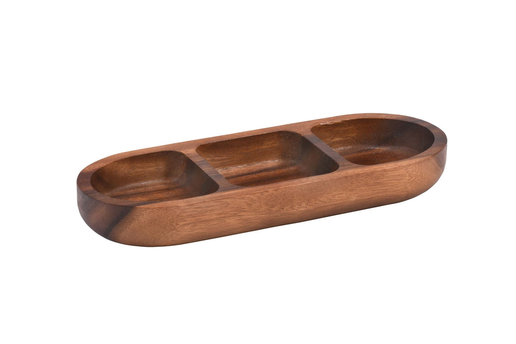 Acacia Wood 3 compartment Candy/ Nut Tray Bowl