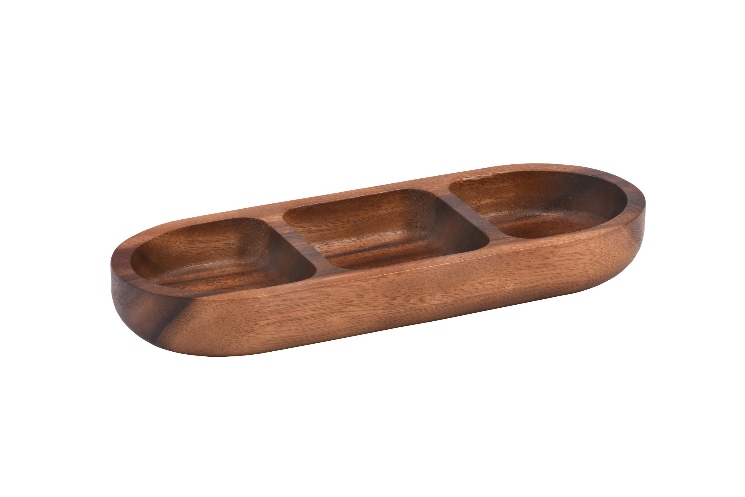 Acacia Wood 3 compartment Candy/ Nut Tray Bowl