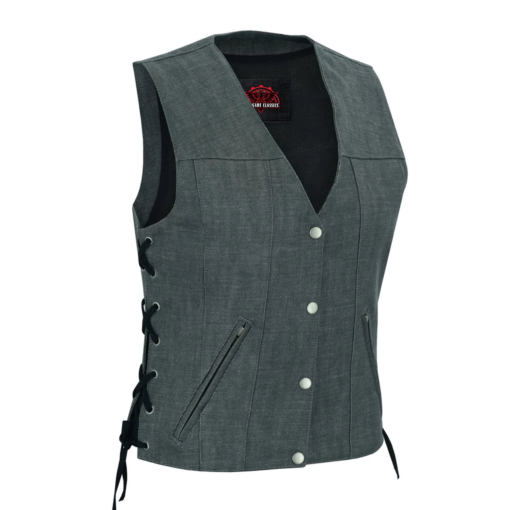 Women's Rough Rub-Off Raw Finish Broken Gray Denim Vest