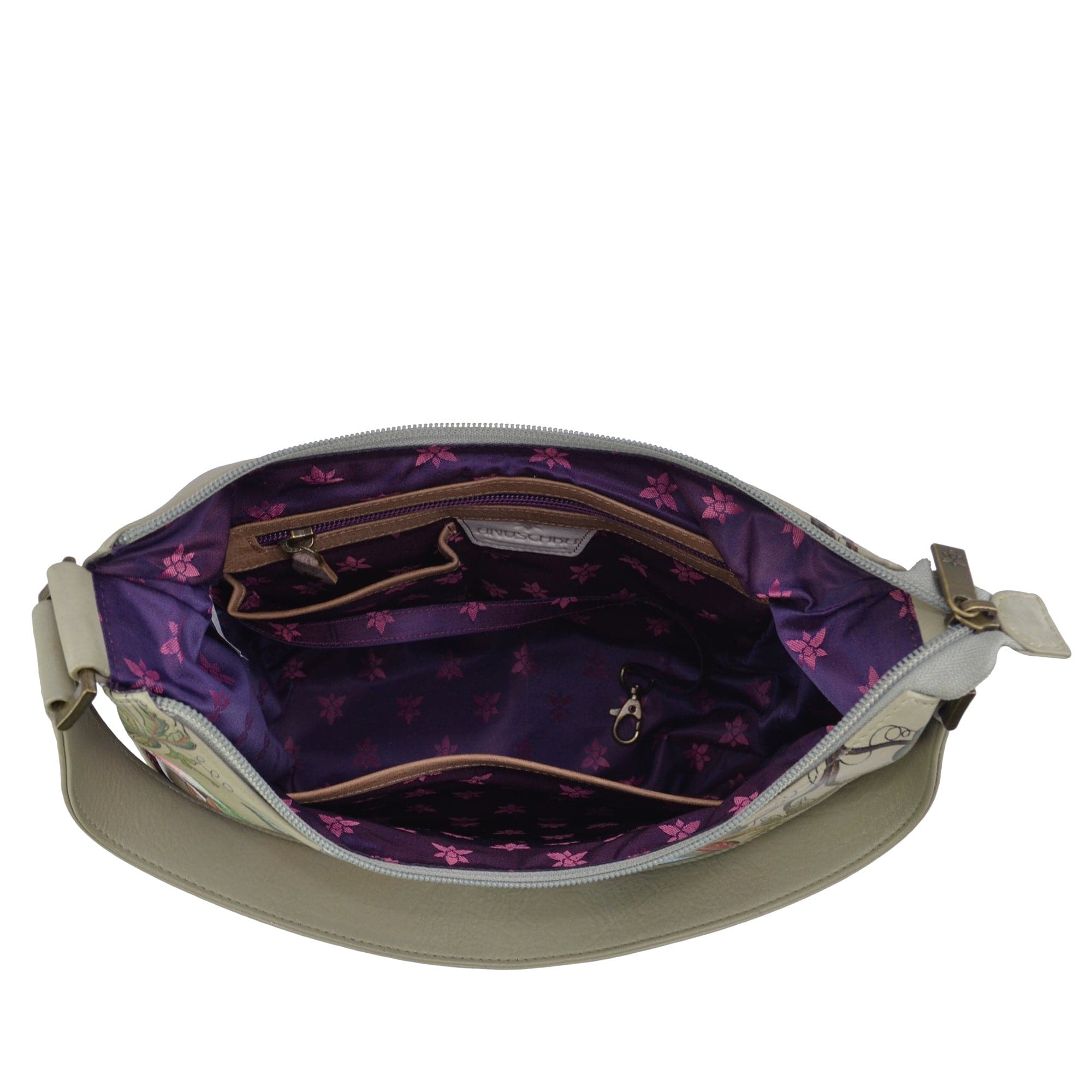 Classic Hobo With Side Pockets - 382 Hand painted original artwork. Genuine leather - floral