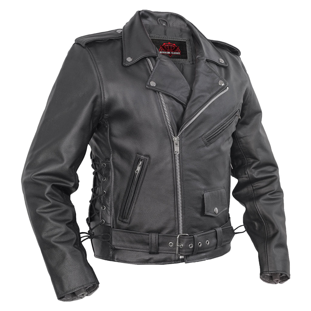 Classic Star Black Men's Leather Motorcycle Jacket – Adjustable Fit