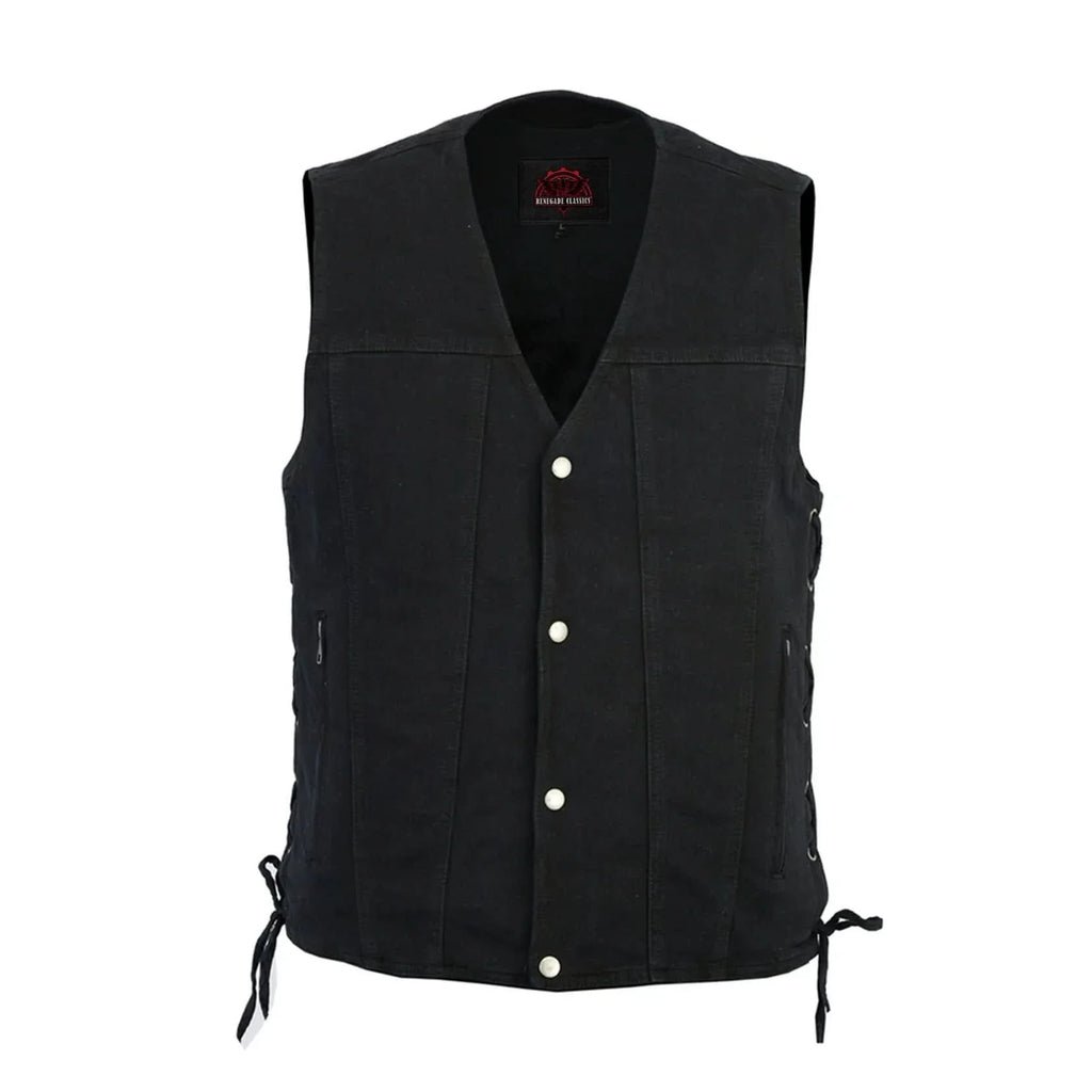 Men's Black Denim Motorcycle Vest – Single Panel Back