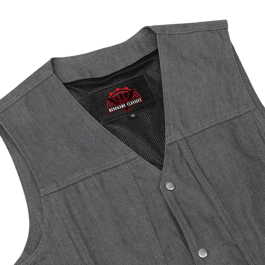 Men's Rough Rub-Off Raw Finish Broken Gray Denim Vest
