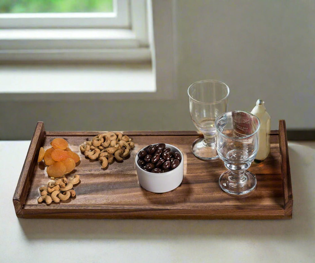 Acacia Wood Long Serving Tray - Solid Bottom