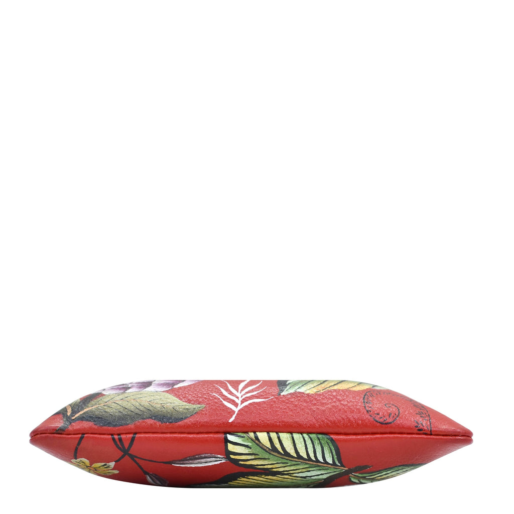 Mini Double Zip Travel Crossbody - 448 Hand painted original artwork. Genuine leather - Floral