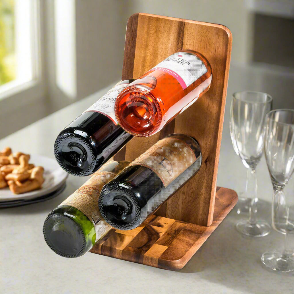 Acacia Wood Floating Wine Bottle Holder - 4 bottle