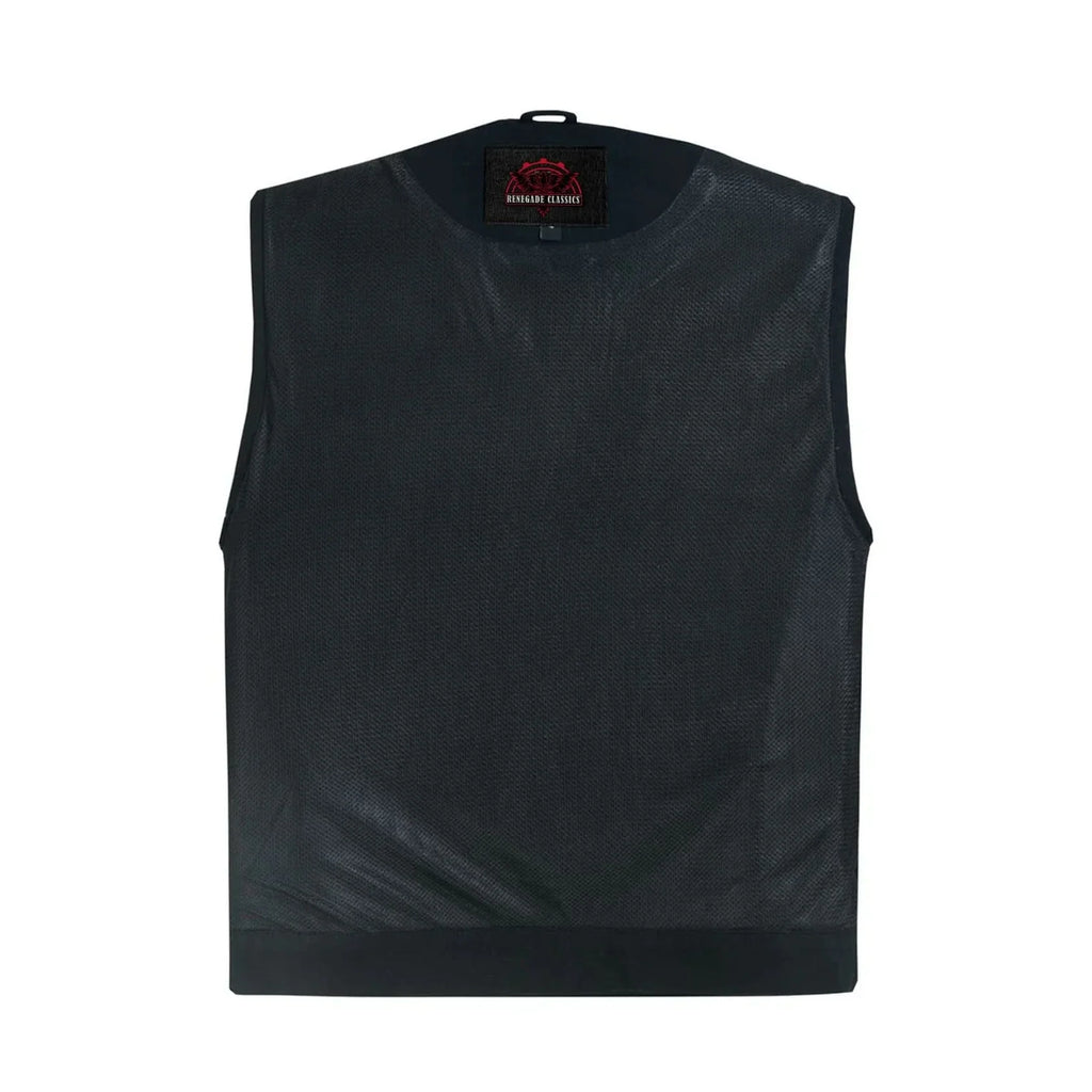 Mens Black Denim Motorcycle Vest with Concealed Snaps & Zipper