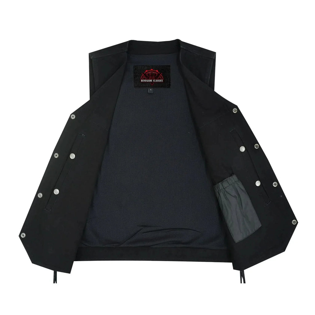 Men's Traditional Denim Motorcycle Vest with Side Laces – Smart Access Pockets