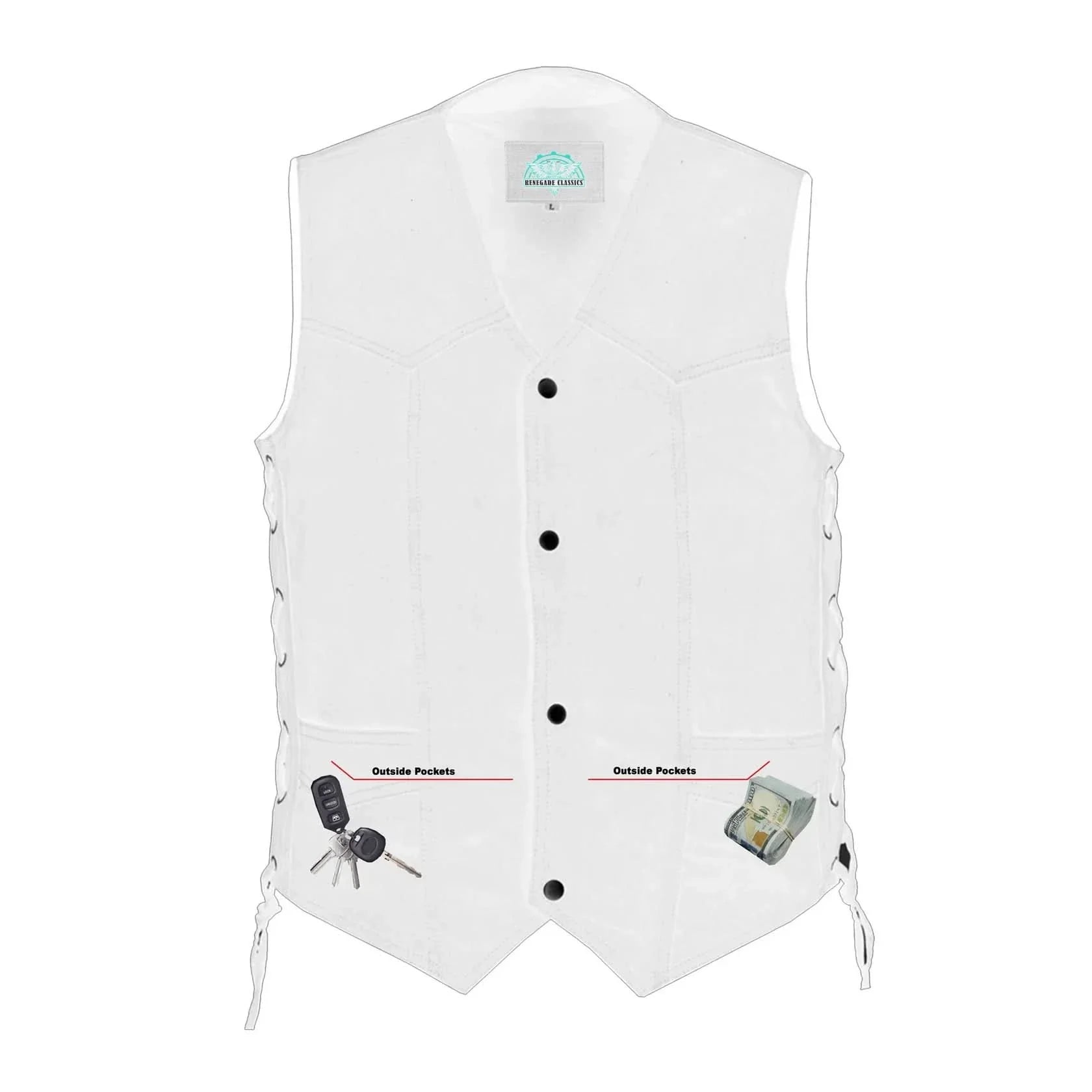 Men's Traditional Denim Motorcycle Vest with Side Laces – Smart Access Pockets