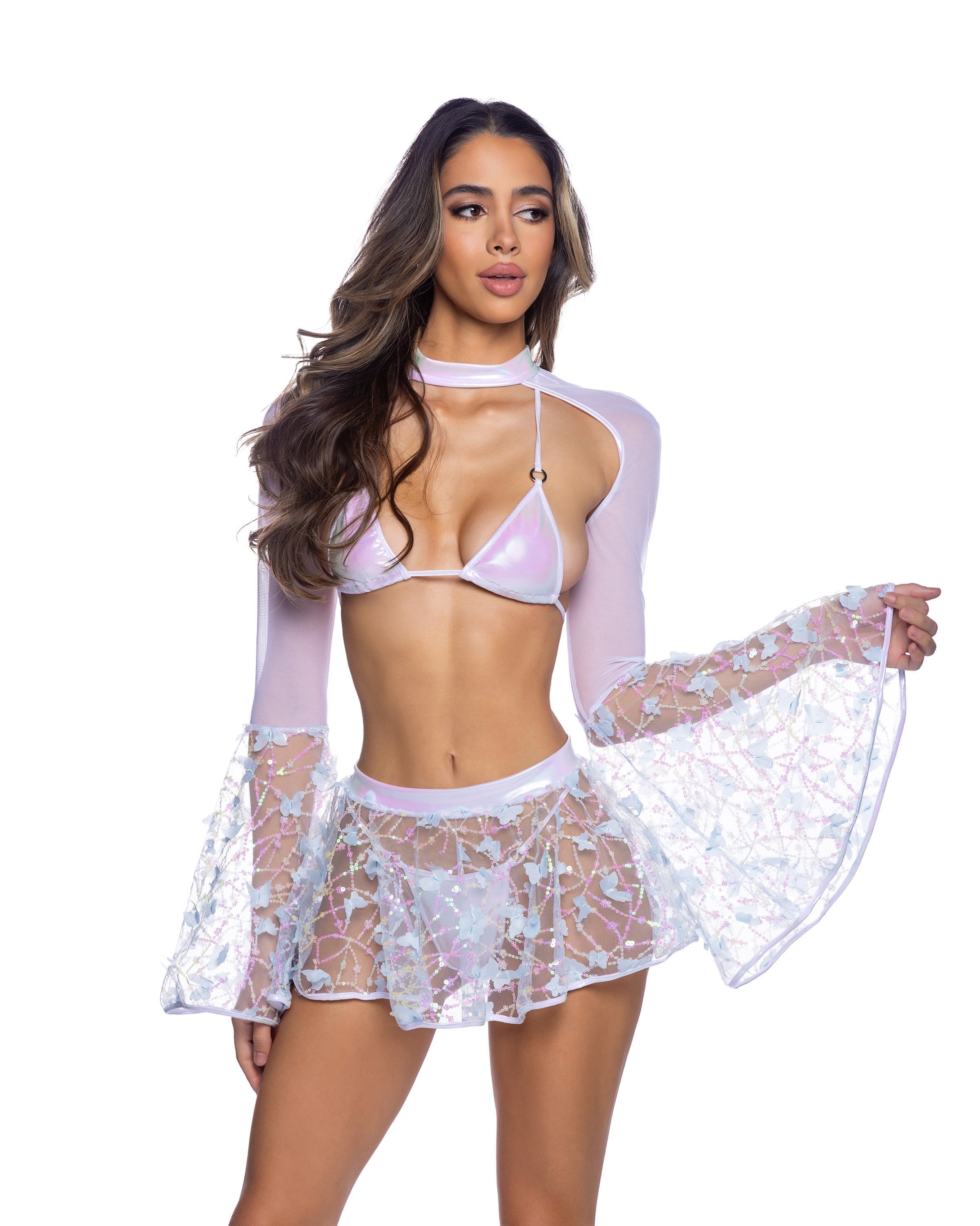 Bell Sleeve Shrug with Butterfly & Sequin Detail