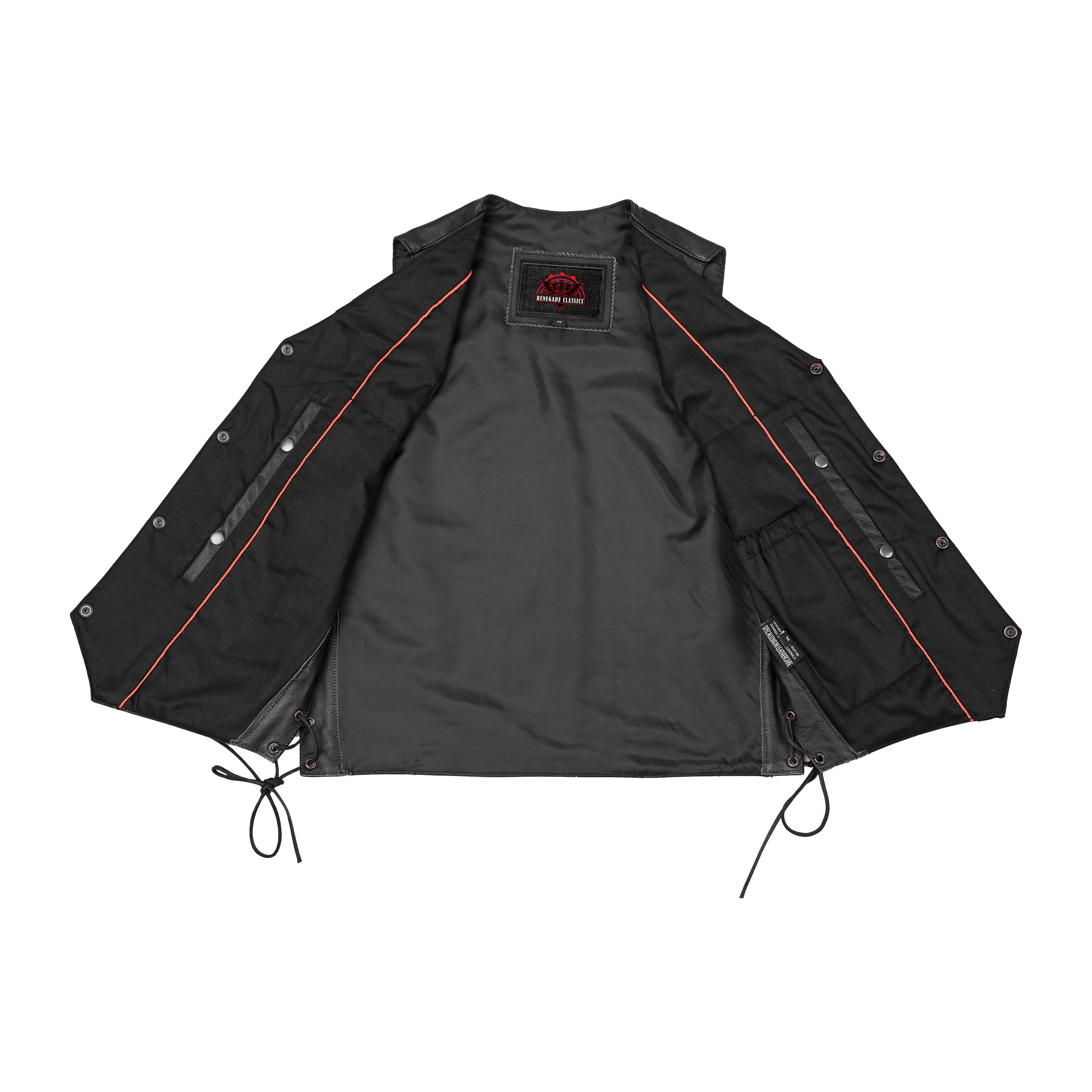 Men's Traditional Leather side lacing Vest - Black