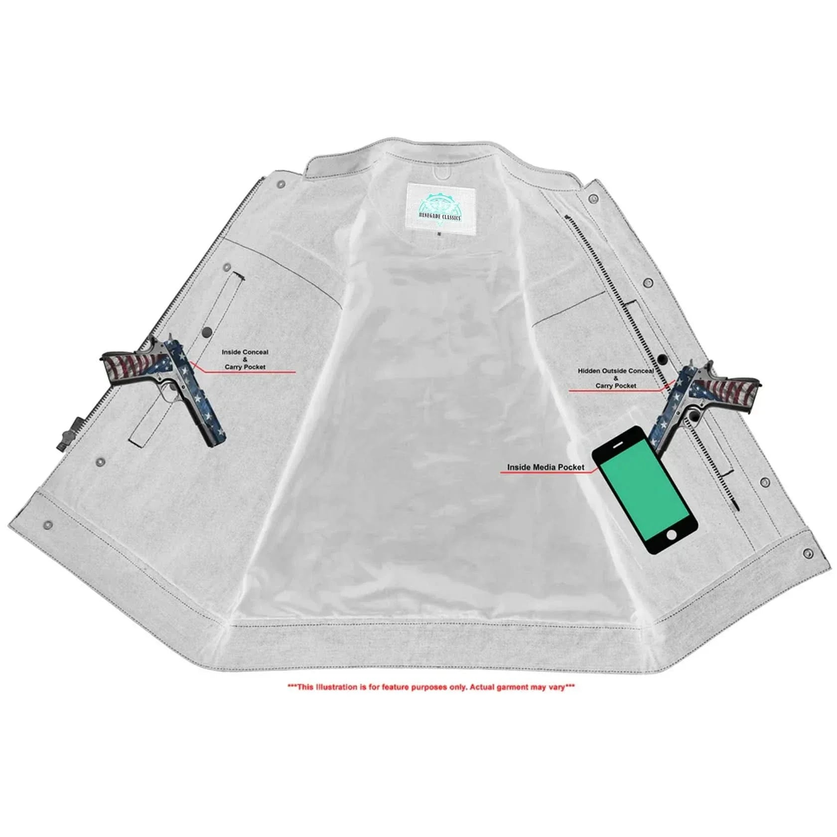 Men's Leather-Denim Combo Motorcycle Vest w/ Scoop Collar