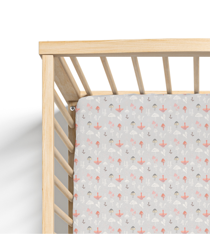 Jersey Knit Polyester Crib Sheet in Woodland Mushroom Meadow