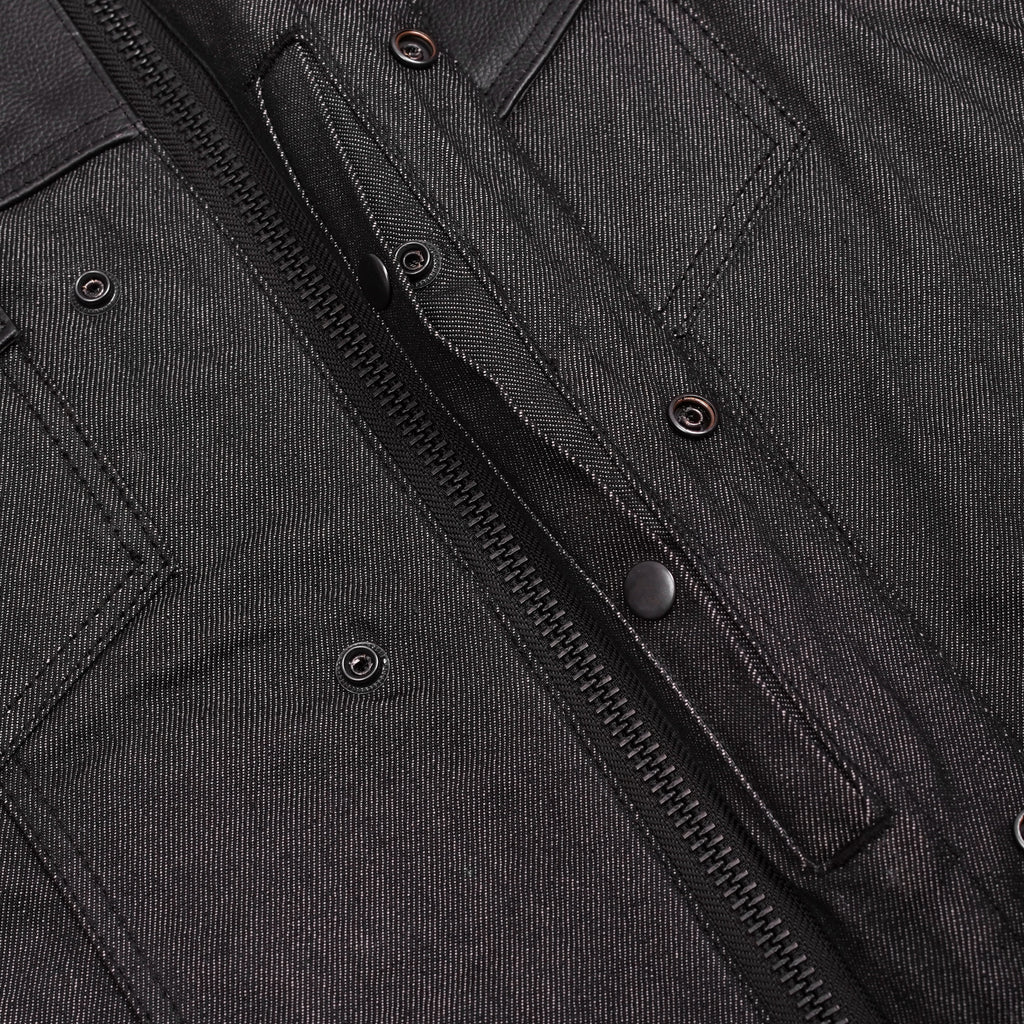 Men's Leather-Denim Combo Motorcycle  Vest - No Collar