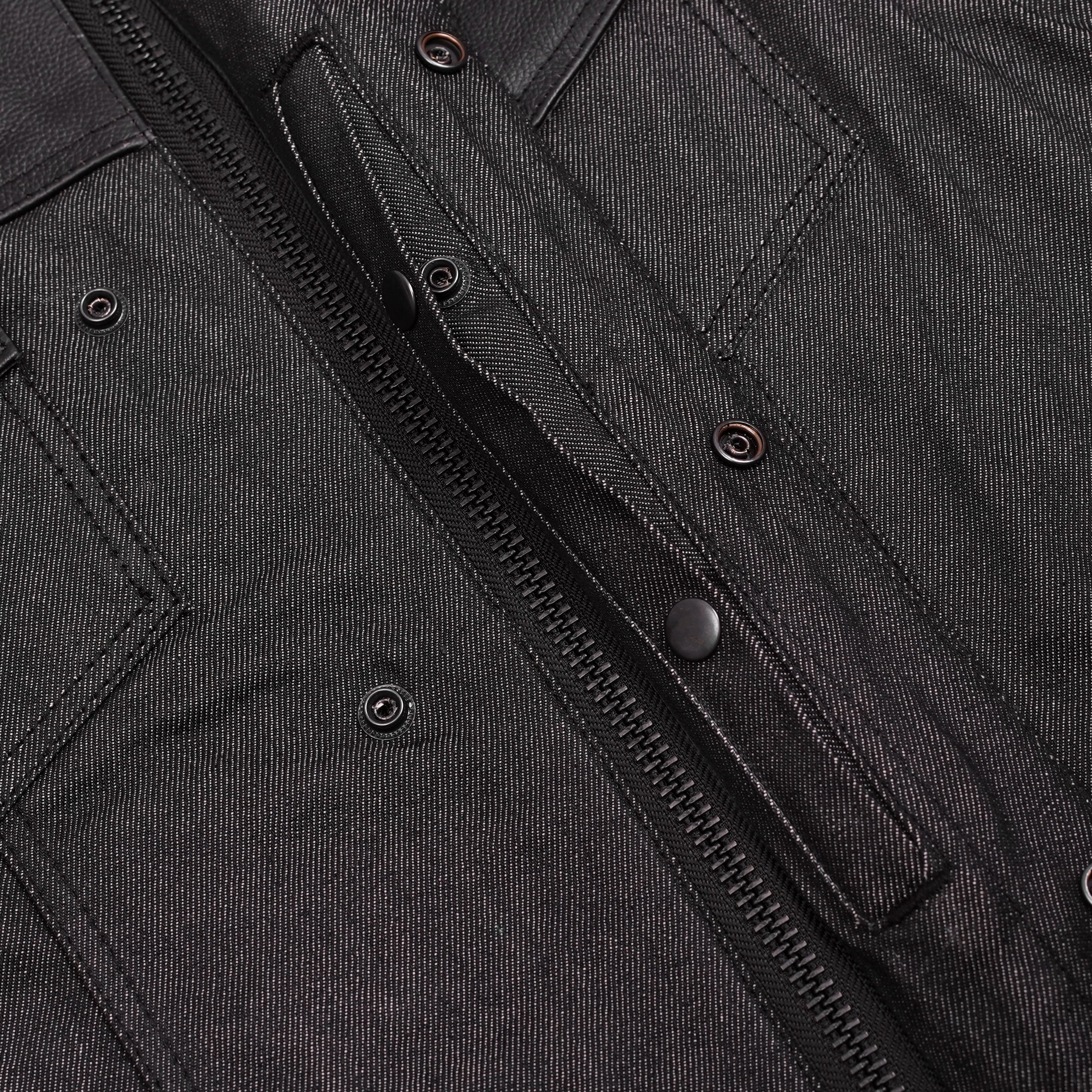 Men's Leather-Denim Combo Motorcycle  Vest - No Collar