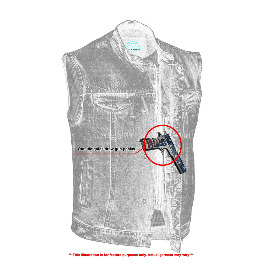 Men's Blue Denim Motorcycle Vest with Lace & Pockets