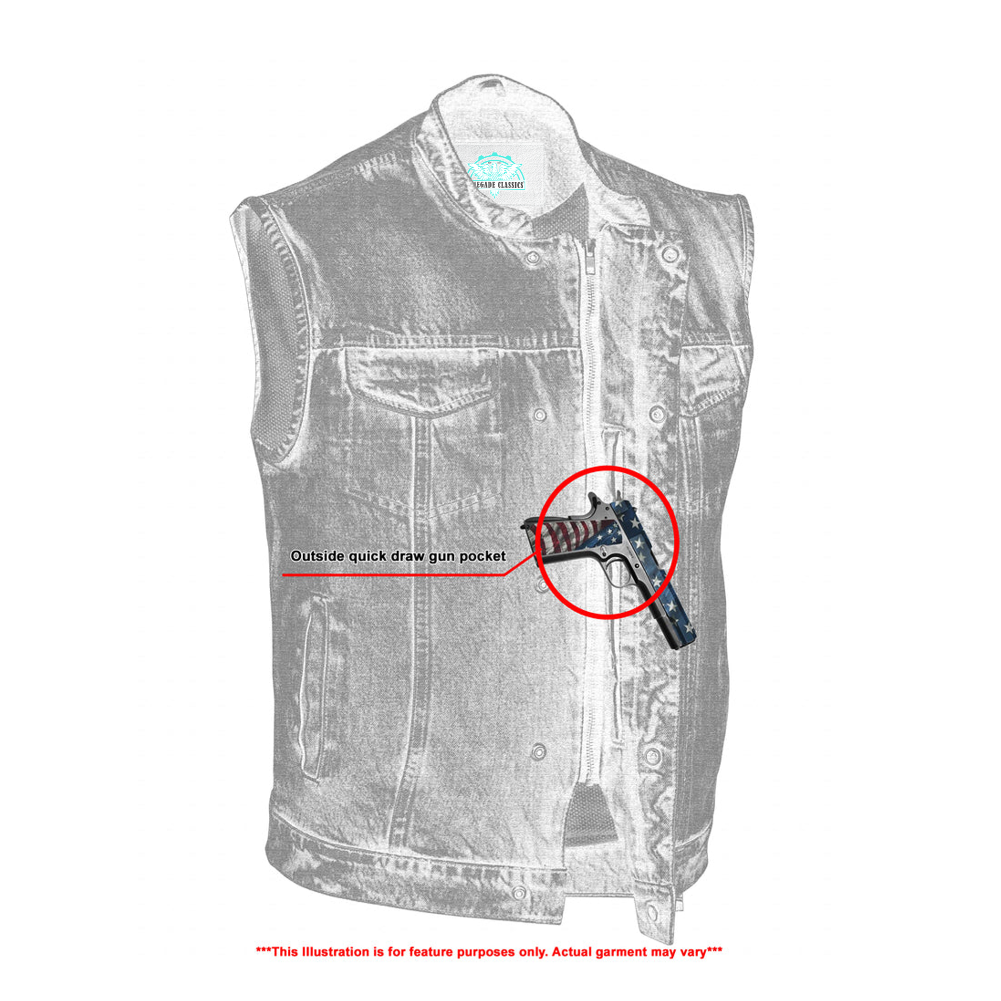 Men's Blue Denim Motorcycle Vest with Lace & Pockets