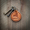 New York State Silhouette Leather Keychain Circle