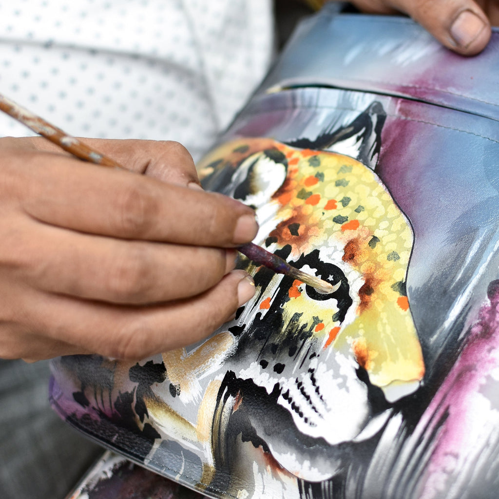 Coin Pouch - 1031 - Hand-painted original artwork with Abstract Leopard design Genuine Leather