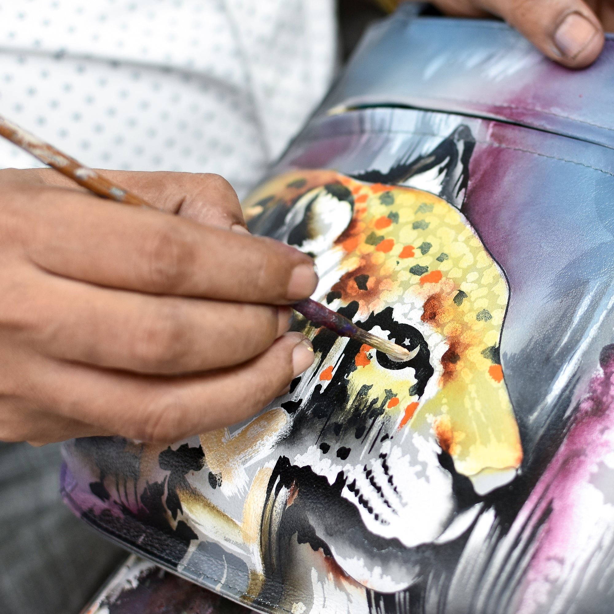 Coin Pouch - 1031 - Hand-painted original artwork with Abstract Leopard design Genuine Leather