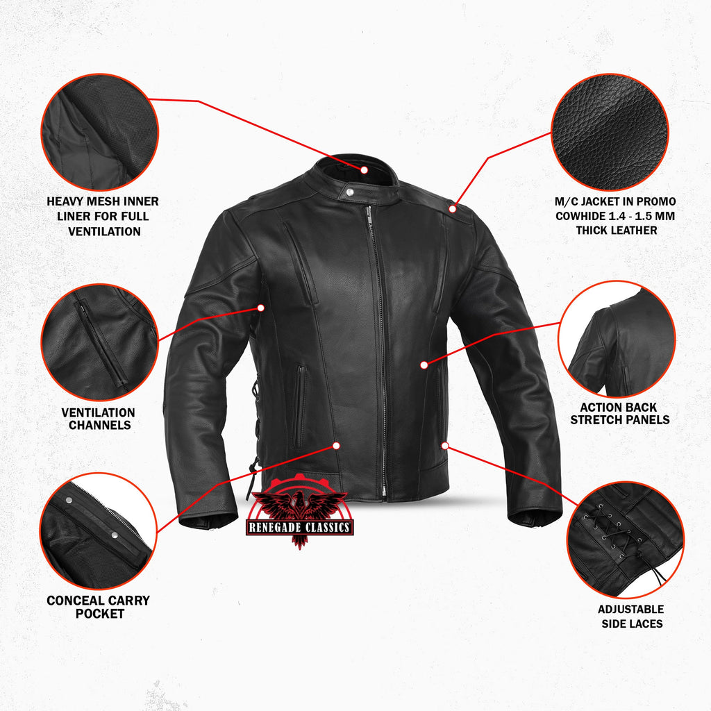 AM Knucklehead Premium Black Men's Leather Motorcycle Jacket