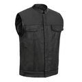 Highway Jack Men's Black Leather Motorcycle Vest Scoop Neck & Snap-Closure Pockets