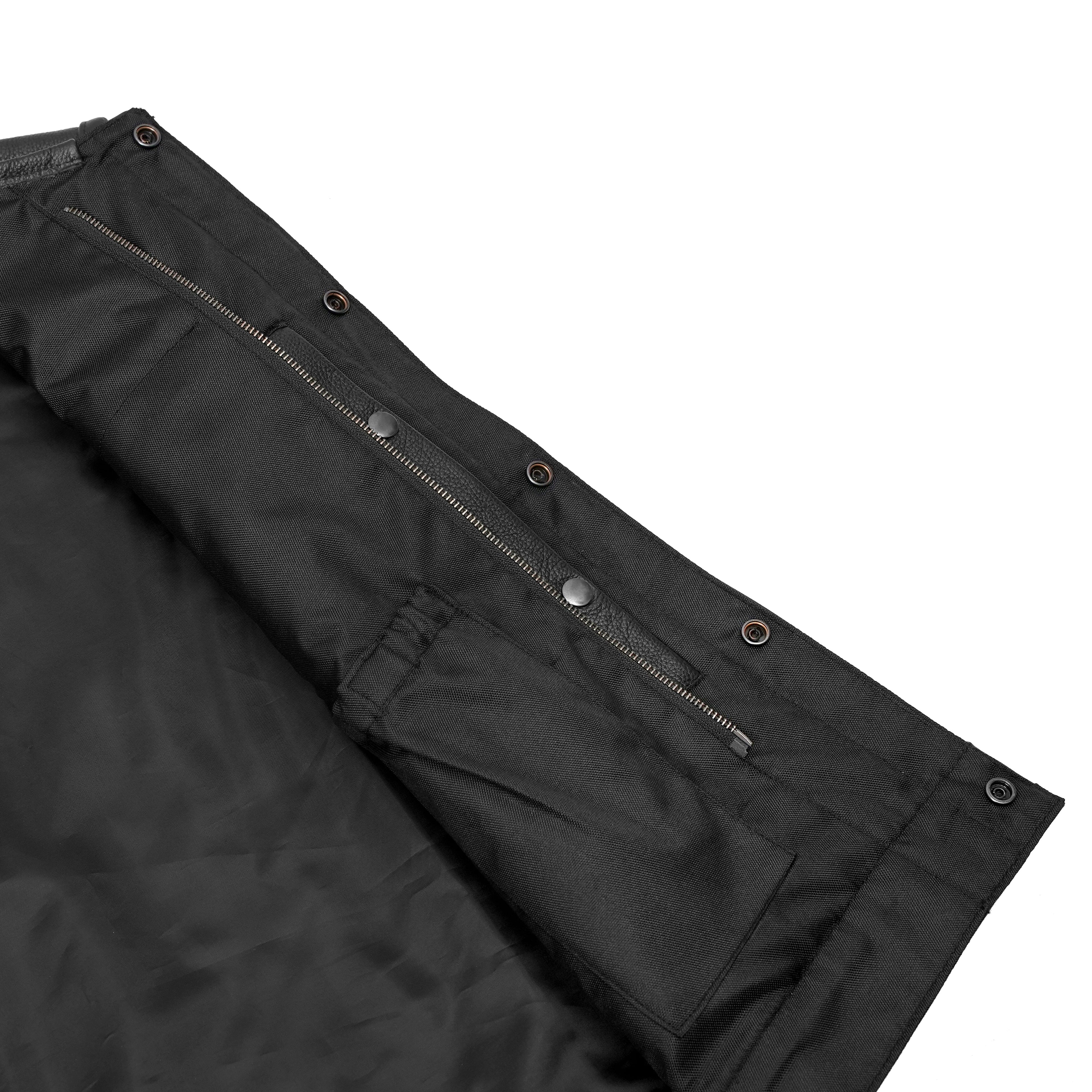 Highway Jack Men's Black Leather Motorcycle Vest Scoop Neck & Snap-Closure Pockets