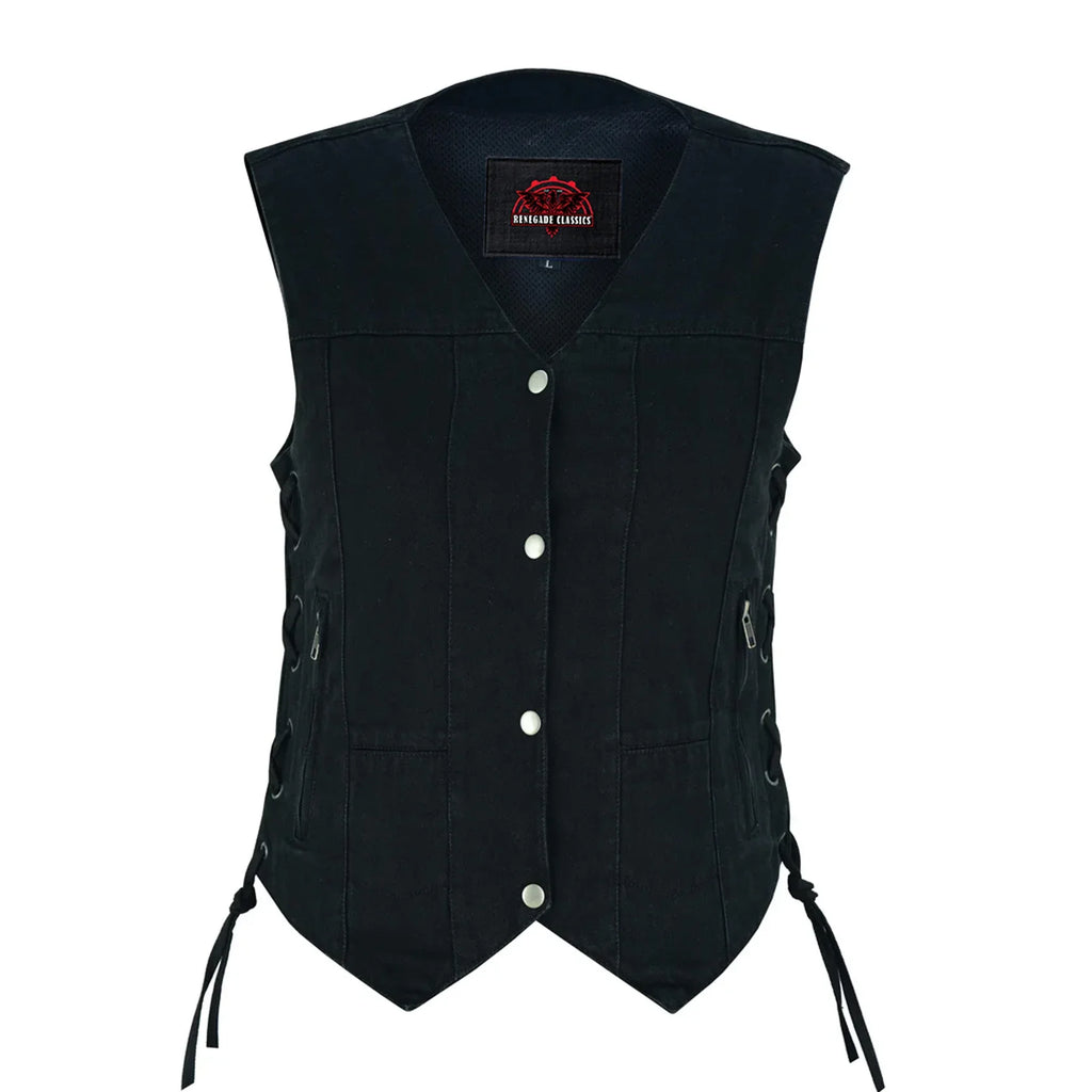 Women's 6 Pocket Denim Utility Vest - Black