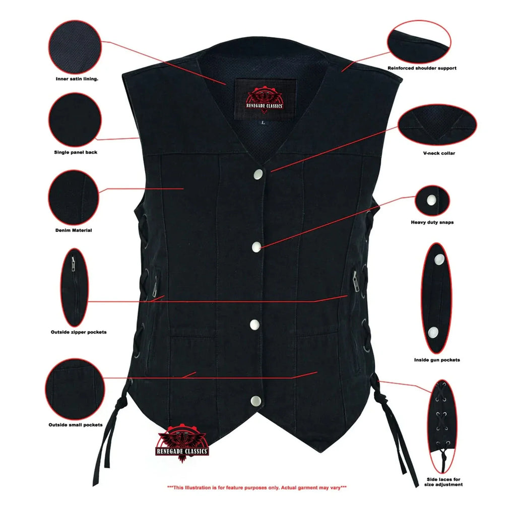 Women's 6 Pocket Denim Utility Vest - Black