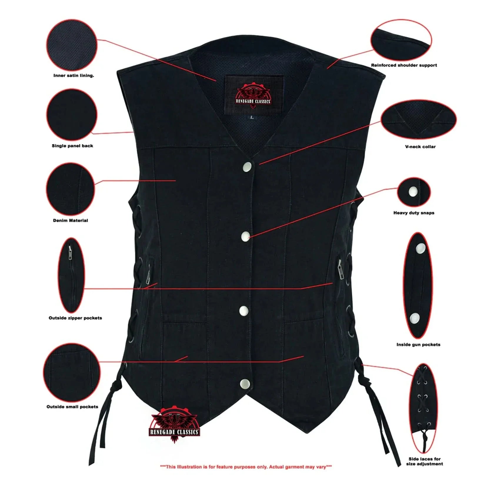 Women's 6 Pocket Denim Utility Vest - Black