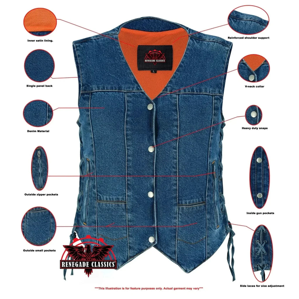 Women's 6 Pocket Denim Utility Vest - Blue