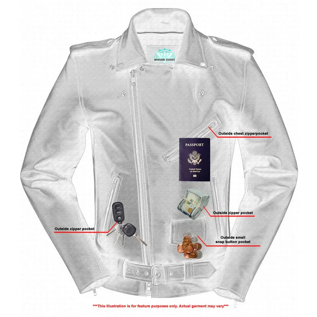 Men's Classic Plain Side Police Style M/C Jacket - TALL