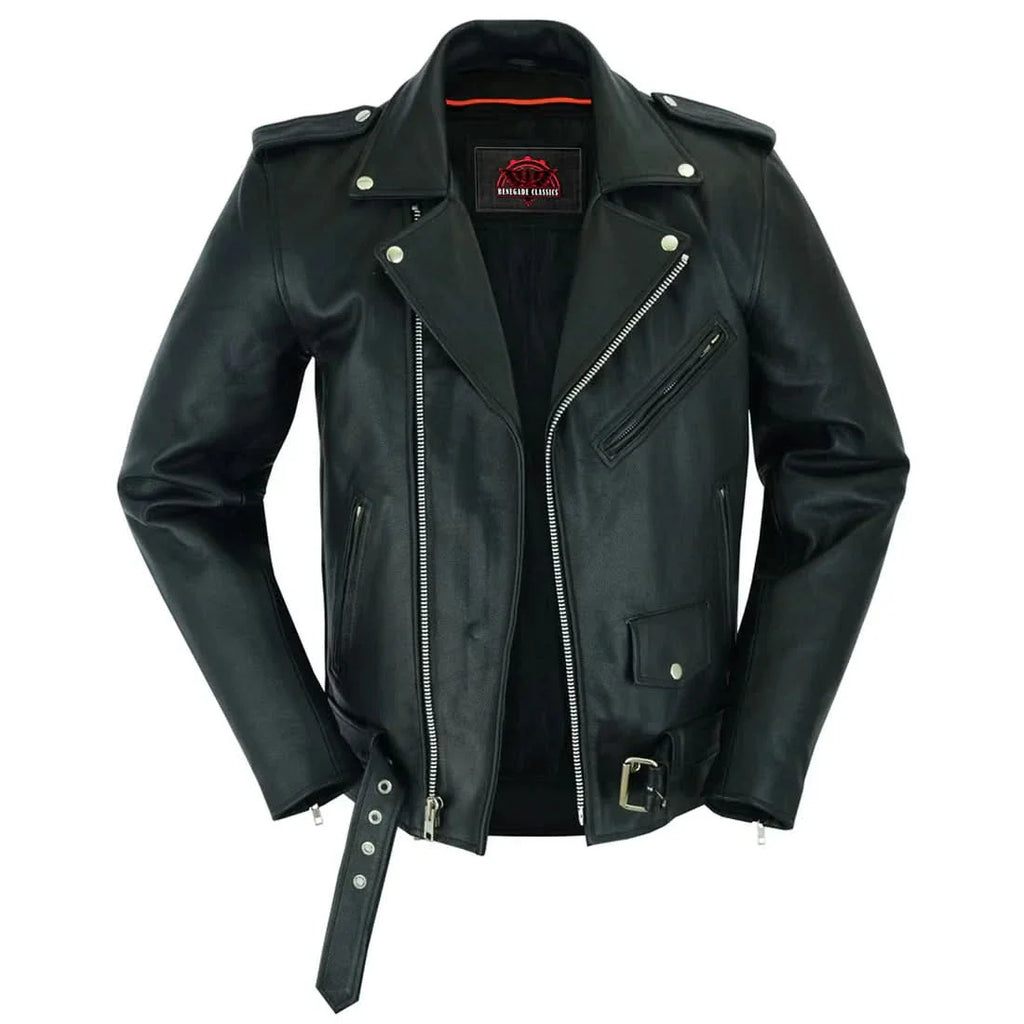 Men's Classic Plain Side Police Style M/C Jacket - TALL