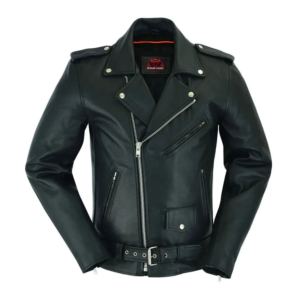 Men's Classic Plain Side Police Style M/C Jacket - TALL